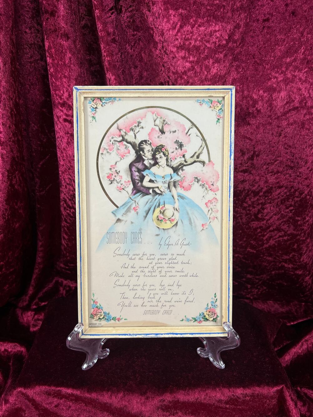 Vintage Wood Framed Art Print - 1938 Somebody Cares Edgar A. Guest Poem